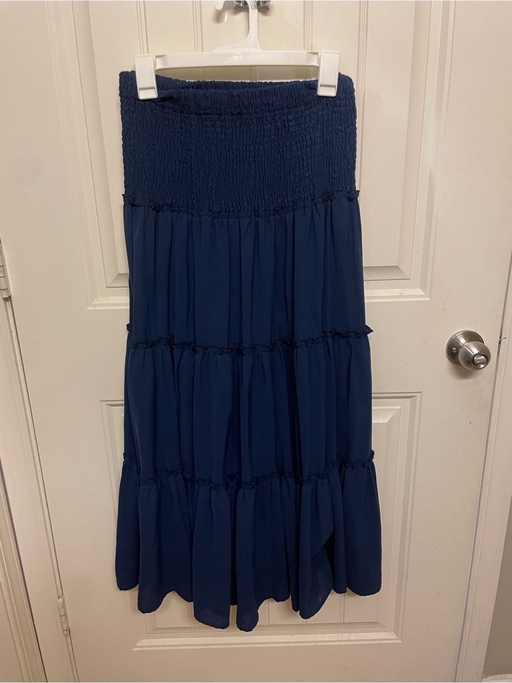 Women's Navy Smocked Tiered Maxi Skirt